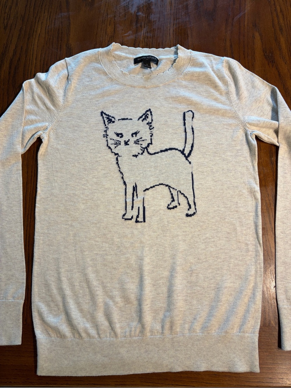Banana Republic Cream Sweater with Black Cat